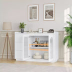 Credenza con ante in vetro da 120 cm, luci a LED e 3 cassetti, bianca