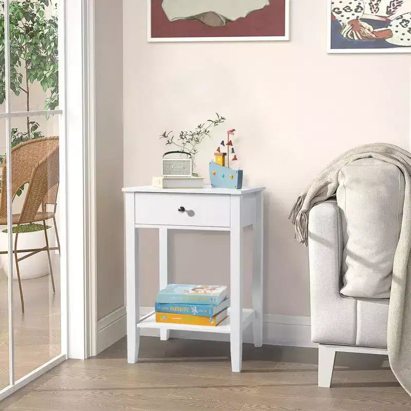 Comodino Moderno da 46 cm con Cassetto, Tavolino da Notse Minimalista