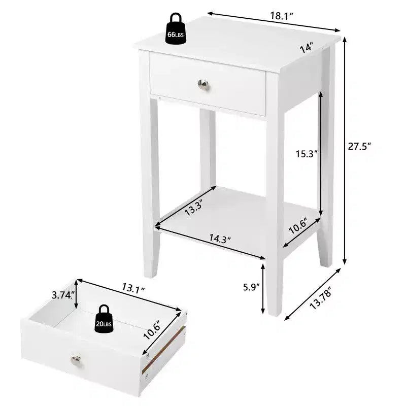 Comodino Moderno da 46 cm con Cassetto, Tavolino da Notse Minimalista