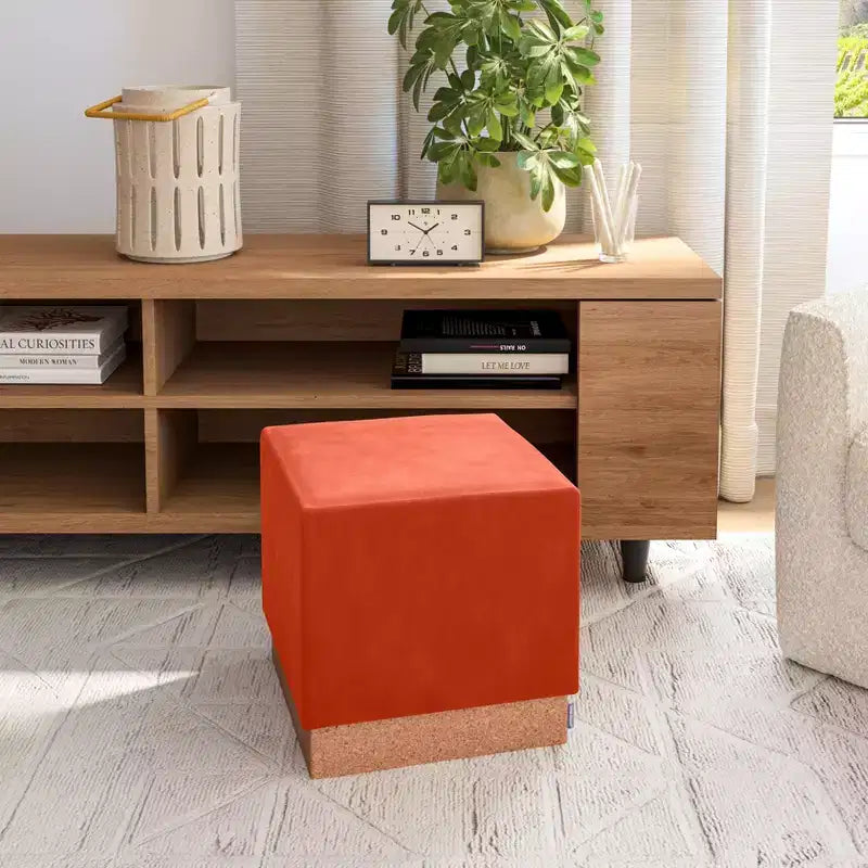 Pouf Contenitore Cubo in Tessuto di Sughero