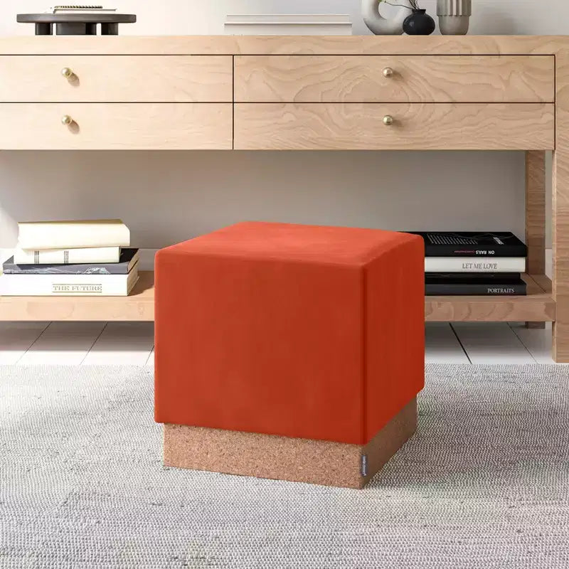 Pouf Contenitore Cubo in Tessuto di Sughero