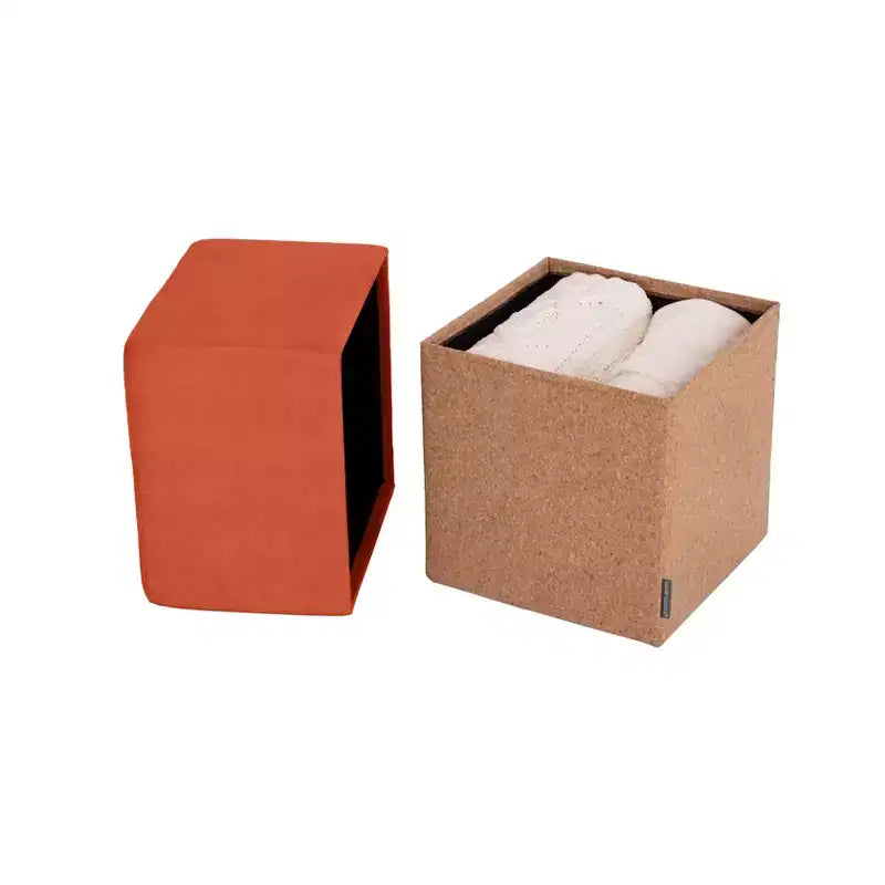 Pouf Contenitore Cubo in Tessuto di Sughero