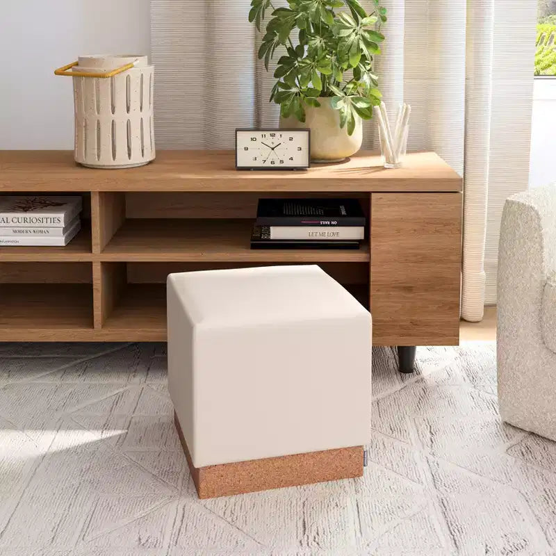 Pouf Contenitore Cubo in Tessuto di Sughero