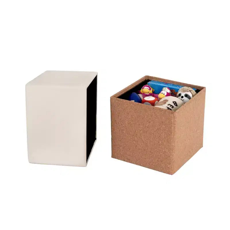 Pouf Contenitore Cubo in Tessuto di Sughero