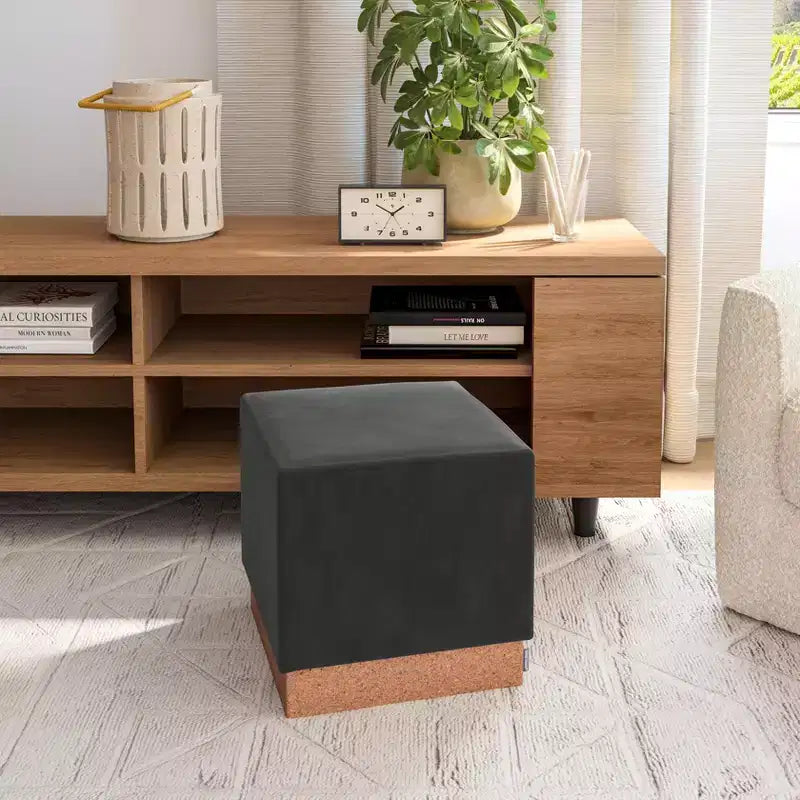 Pouf Contenitore Cubo in Tessuto di Sughero
