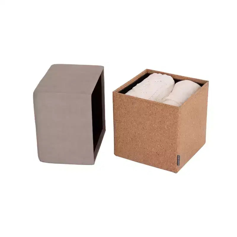 Pouf Contenitore Cubo in Tessuto di Sughero