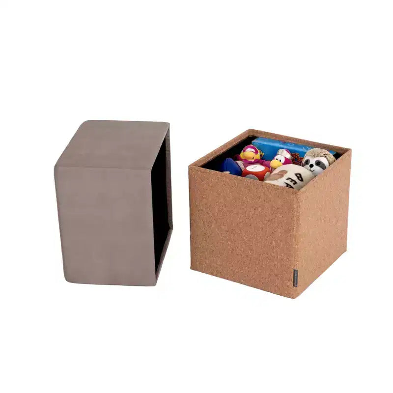 Pouf Contenitore Cubo in Tessuto di Sughero