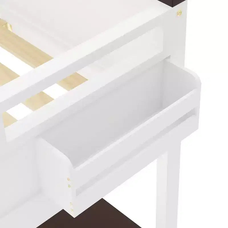 Letto a soppalco matrimoniale moderno in legno con scrivania e porta di ricarica