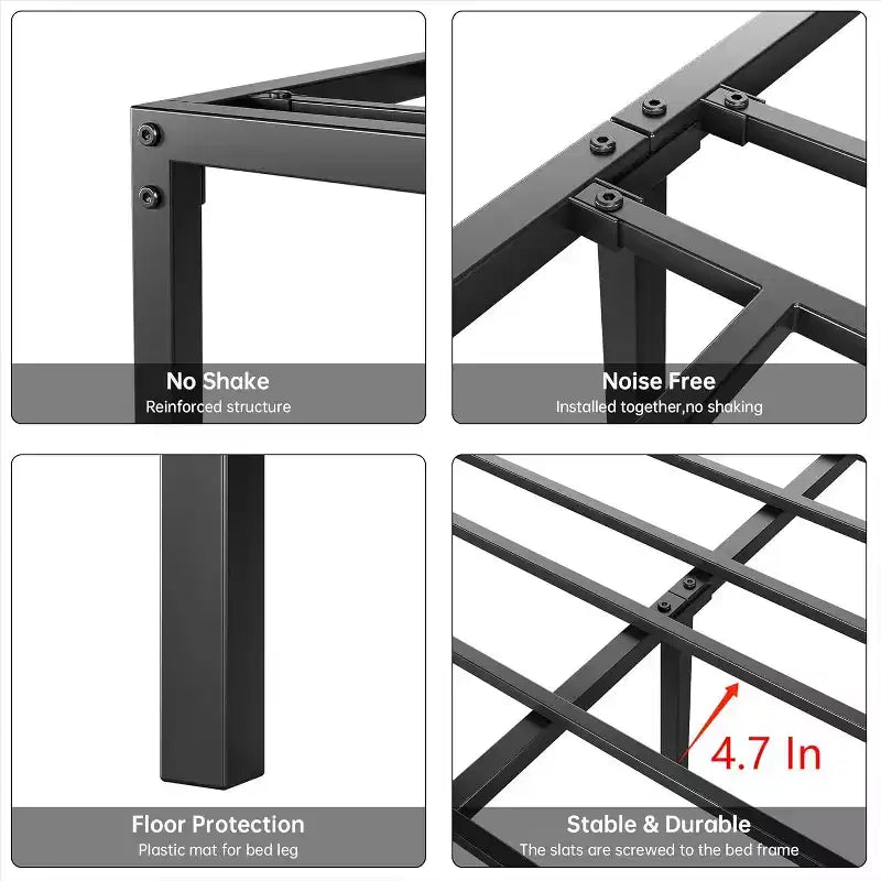 Struttura Letto in Metallo, Base Letto a Piattaforma con Robuste Doghe in Acciaio, con Spazio Contenitore Sotto il Letto per Camera da Letto e Appartamento - Nessun Box Spring Necessario, Silenzioso, Facile da Montare