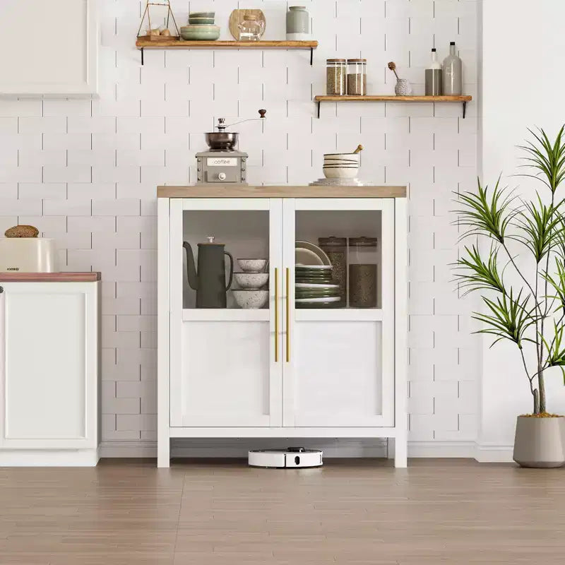 Credenza a Buffet con 2 Ante in Vetro - Armadio Contenitore Grande da 74 cm, Stile Moderno Rustico, Adatta per Cucina, Sala da Pranzo e Soggiorno