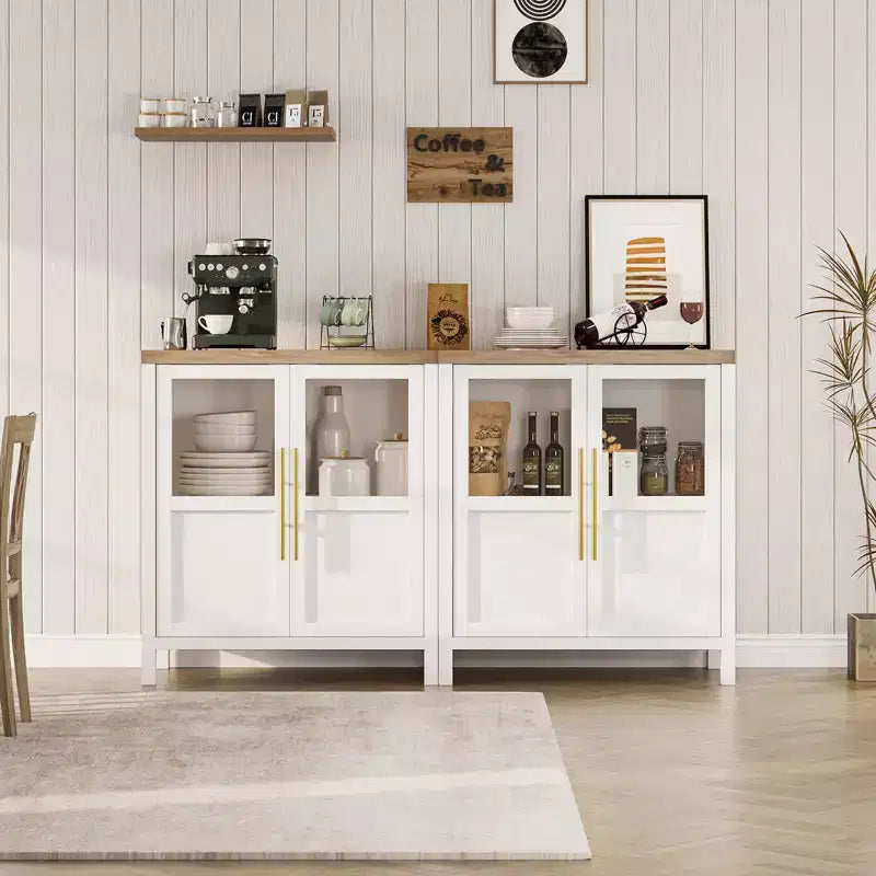 Credenza a Buffet con 2 Ante in Vetro - Armadio Contenitore Grande da 74 cm, Stile Moderno Rustico, Adatta per Cucina, Sala da Pranzo e Soggiorno