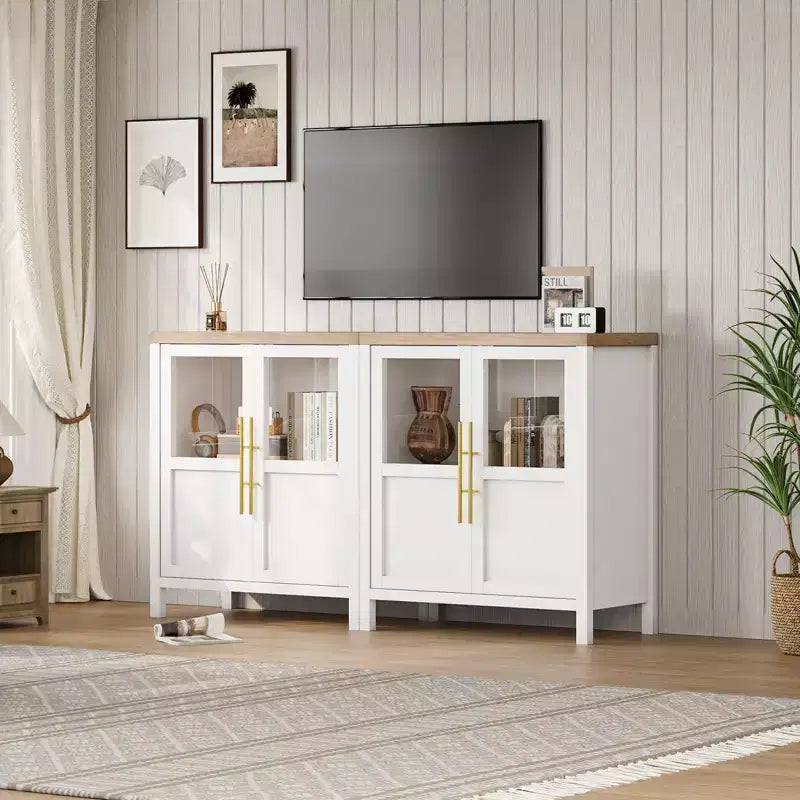 Credenza a Buffet con 2 Ante in Vetro - Armadio Contenitore Grande da 74 cm, Stile Moderno Rustico, Adatta per Cucina, Sala da Pranzo e Soggiorno