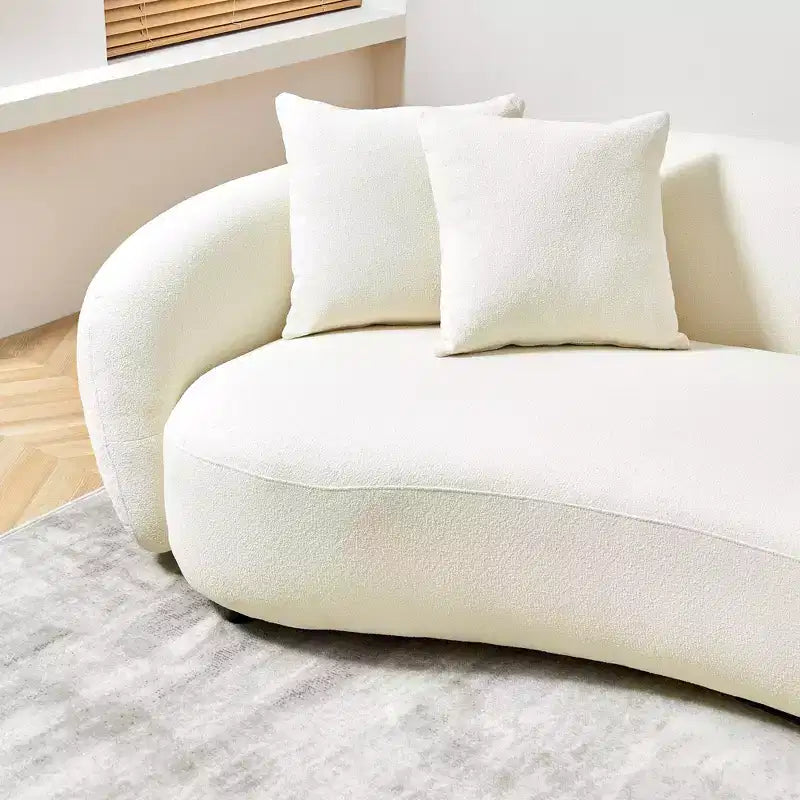 Divano Mid-Century da 101 Pollici con Tessuto Teddy Bianco e 4 Cuscini, Sezionale a U per Soggiorno