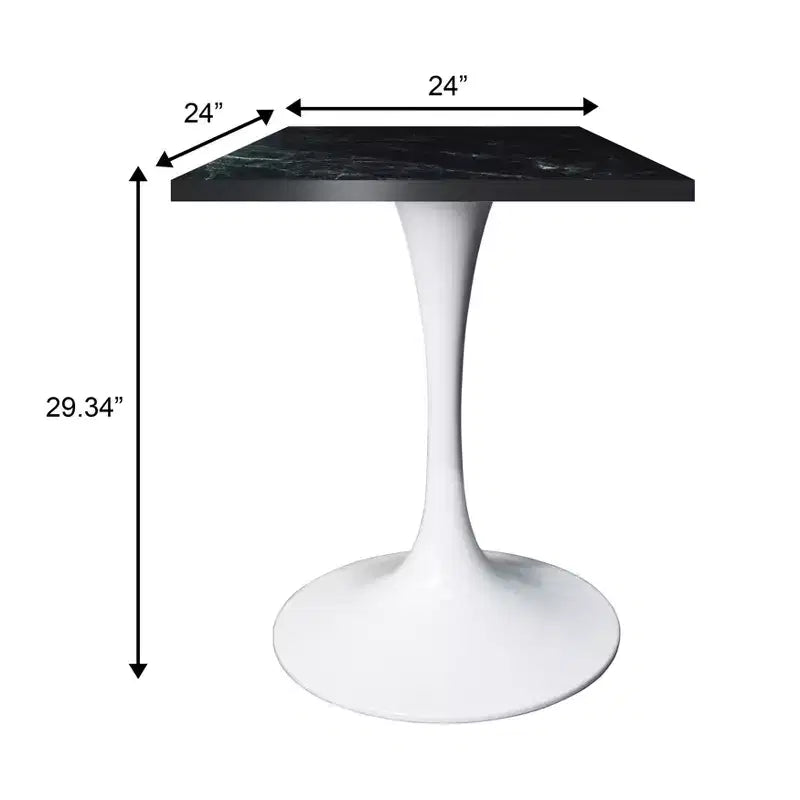 Tavolo da pranzo quadrato da 24", piano moderno in MDF con base a piedistallo bianca