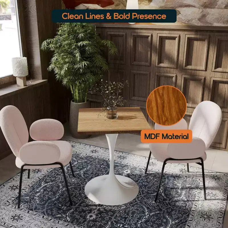 Tavolo da pranzo quadrato da 24", piano moderno in MDF con base a piedistallo bianca
