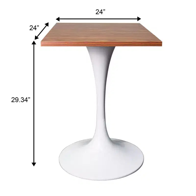 Tavolo da pranzo quadrato da 24", piano moderno in MDF con base a piedistallo bianca