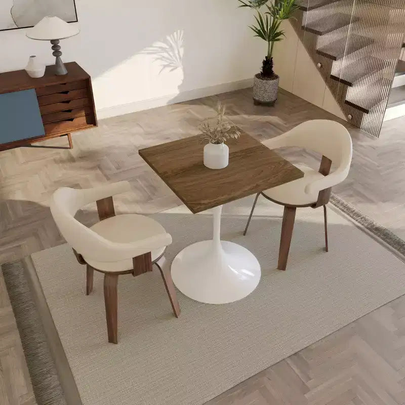 Tavolo da pranzo quadrato da 24", piano moderno in MDF con base a piedistallo bianca