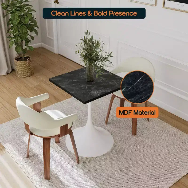 Tavolo da pranzo quadrato da 24", piano moderno in MDF con base a piedistallo bianca