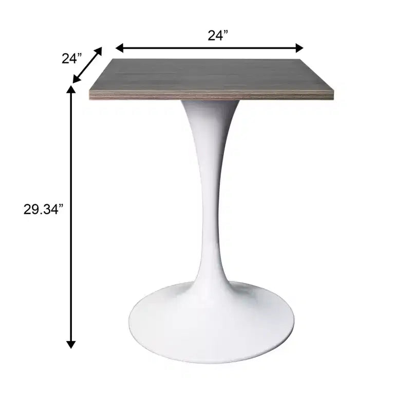 Tavolo da pranzo quadrato da 24", piano moderno in MDF con base a piedistallo bianca