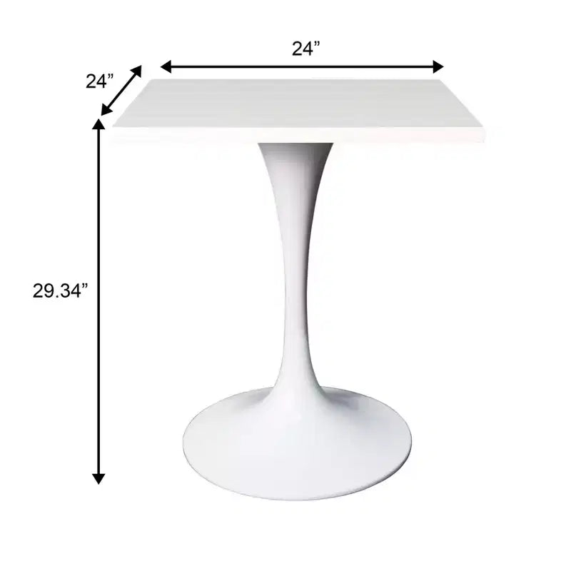 Tavolo da pranzo quadrato da 24", piano moderno in MDF con base a piedistallo bianca