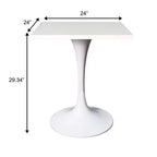 Tavolo da pranzo quadrato da 24", piano moderno in MDF con base a piedistallo bianca