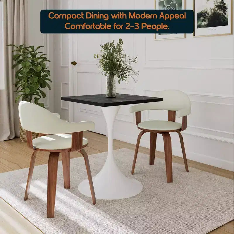 Tavolo da pranzo quadrato da 24", piano moderno in MDF con base a piedistallo bianca