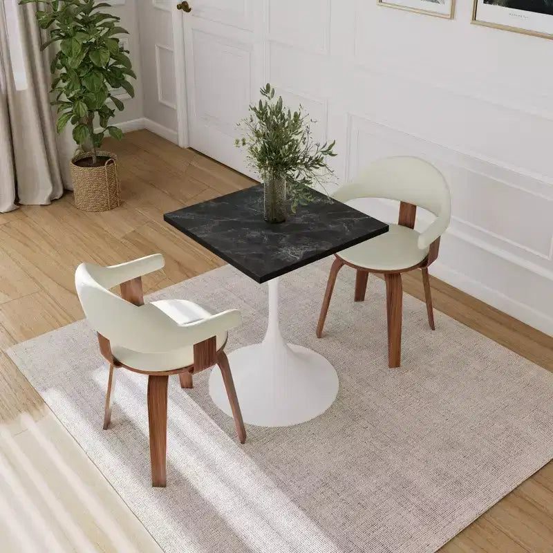 Tavolo da pranzo quadrato da 24", piano moderno in MDF con base a piedistallo bianca