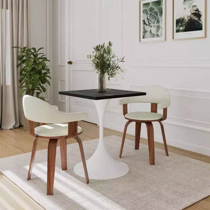 LeisureMod Verve 24 Sqaure Dining Table - Modern MDF Top with White Pedestal Base Accent Cafe Table for Kitchen, Home, and Cafes