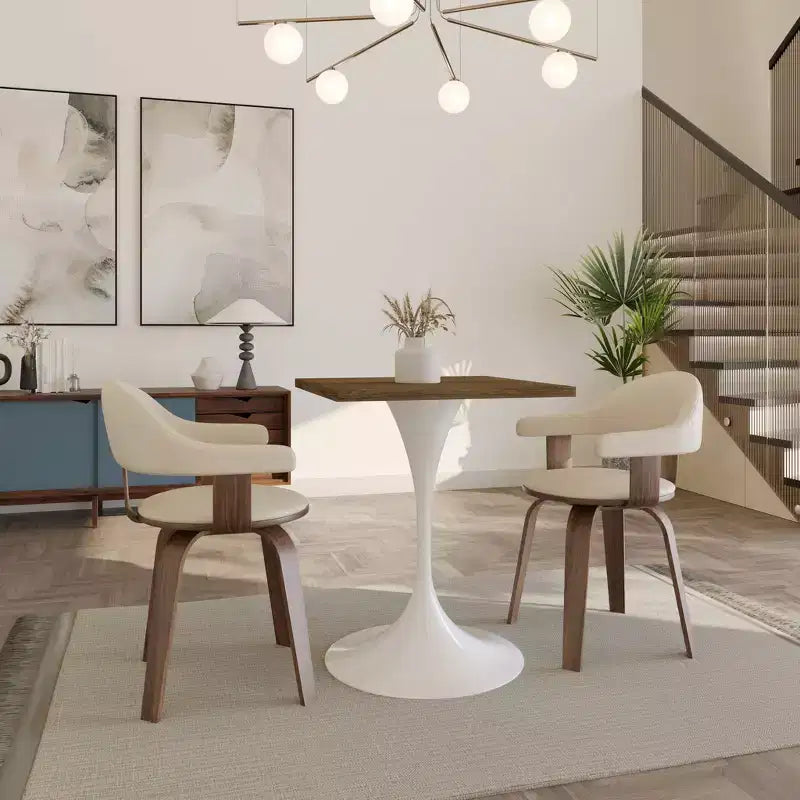 Tavolo da pranzo quadrato da 24", piano moderno in MDF con base a piedistallo bianca