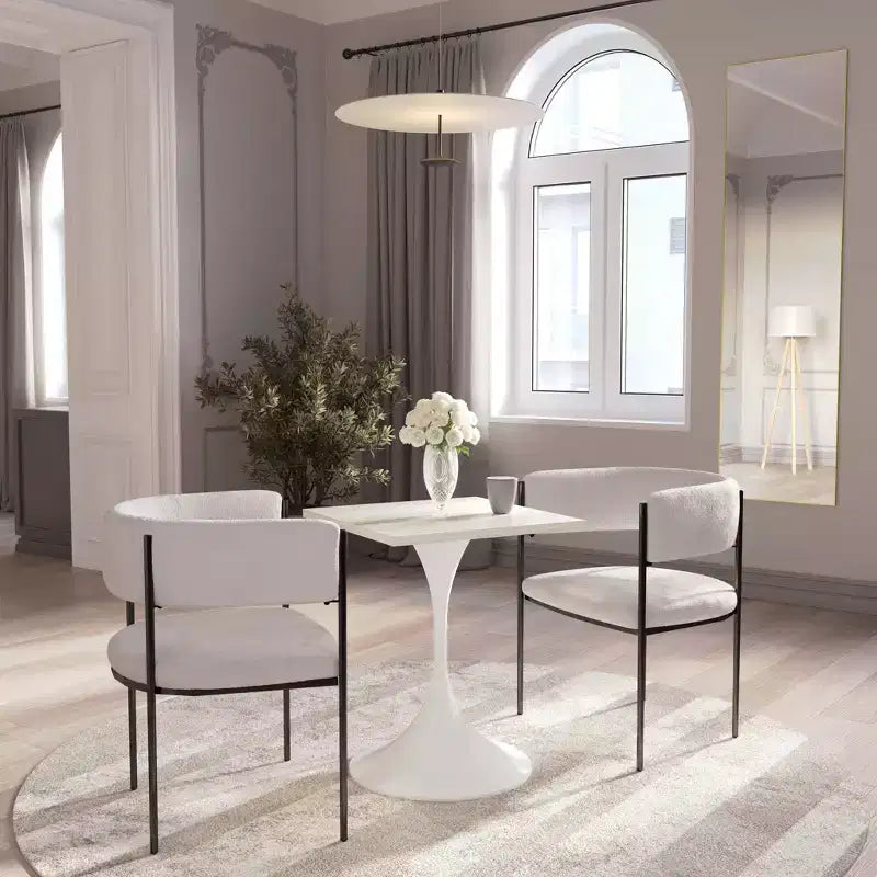 Tavolo da pranzo quadrato da 24", piano moderno in MDF con base a piedistallo bianca