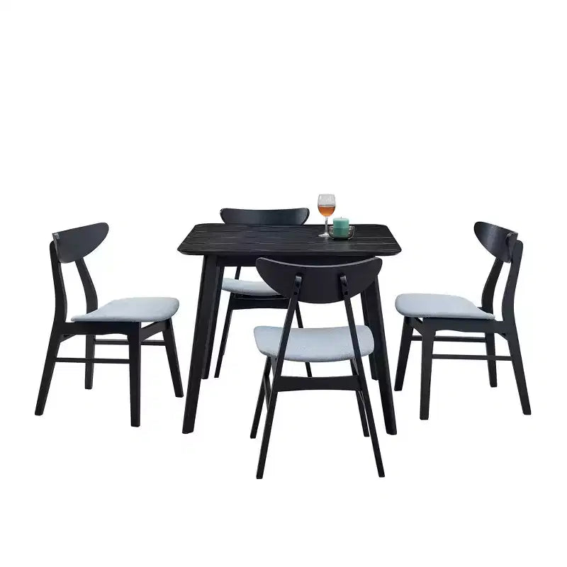 Set di 2 sedie da pranzo imbottite con struttura in legno massello di Hevea, nero/noce/rovere