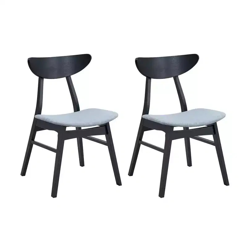 Set di 2 sedie da pranzo imbottite con struttura in legno massello di Hevea, nero/noce/rovere