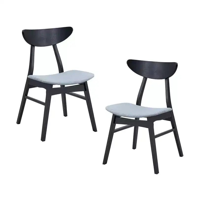 Set di 2 sedie da pranzo imbottite con struttura in legno massello di Hevea, nero/noce/rovere