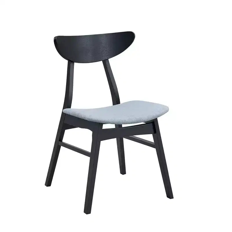 Set di 2 sedie da pranzo imbottite con struttura in legno massello di Hevea, nero/noce/rovere