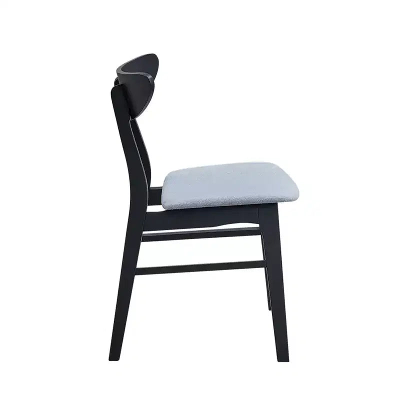 Set di 2 sedie da pranzo imbottite con struttura in legno massello di Hevea, nero/noce/rovere