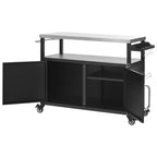 Isola da cucina esterna da 138,4 cm con piano in acciaio inox, portapezie e portasciugamani, nera