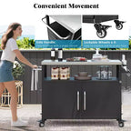 Isola da cucina esterna da 138,4 cm con piano in acciaio inox, portapezie e portasciugamani, nera