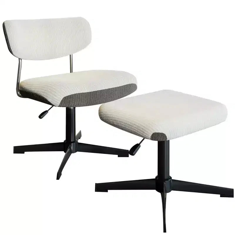 AMERLIFE Swivel Criss Cross Chair with Ottoman Set, Comfy Chair with Corduroy Upholstered Seat, White & Grey