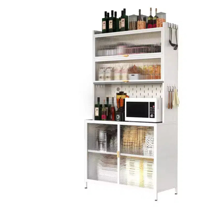 Dispensa in metallo con ante a ribalta e pannello forato, 6 livelli, alta 185 cm, con kit anti-ribaltamento