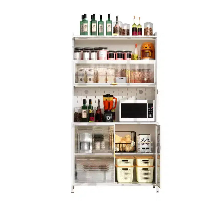 Dispensa in metallo con ante a ribalta e pannello forato, 6 livelli, alta 185 cm, con kit anti-ribaltamento