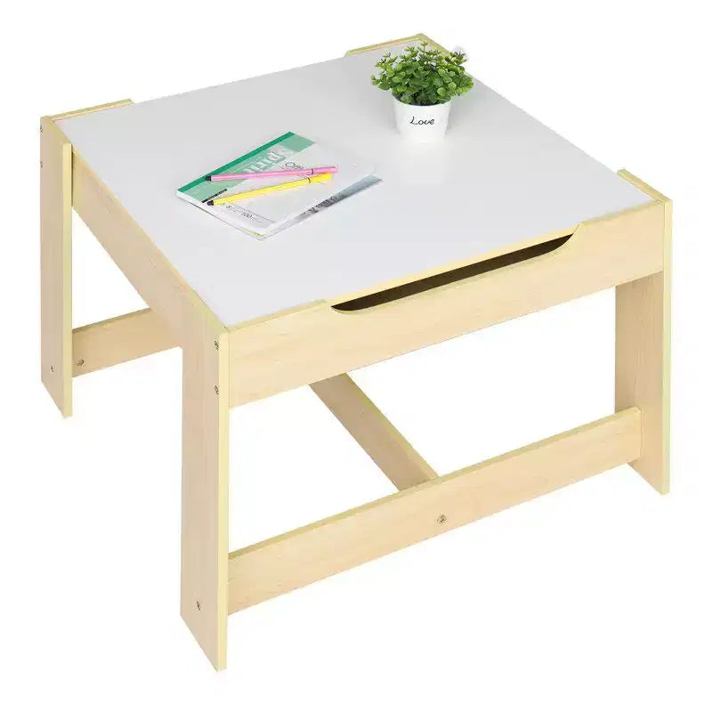 Set da 3 pezzi per bambini con tavolo e sedie, con 2 contenitori, Legno naturale