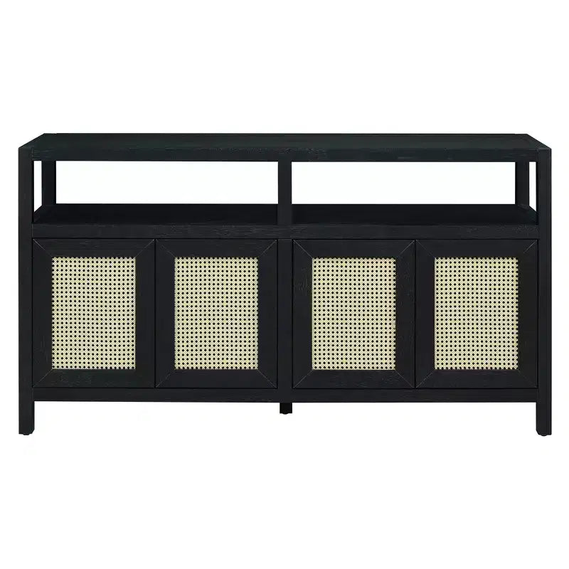 Credenza/mobile contenitore bohémien in rattan da 60" con struttura in legno massello, ante con apertura a pressione