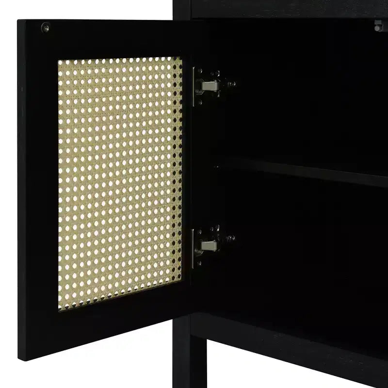Credenza/mobile contenitore bohémien in rattan da 60" con struttura in legno massello, ante con apertura a pressione