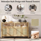 Credenza/mobile contenitore bohémien in rattan da 60" con struttura in legno massello, ante con apertura a pressione