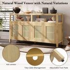 Credenza/mobile contenitore bohémien in rattan da 60" con struttura in legno massello, ante con apertura a pressione