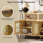 Credenza/mobile contenitore bohémien in rattan da 60" con struttura in legno massello, ante con apertura a pressione