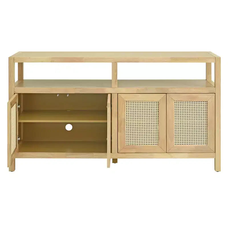 Credenza/mobile contenitore bohémien in rattan da 60" con struttura in legno massello, ante con apertura a pressione