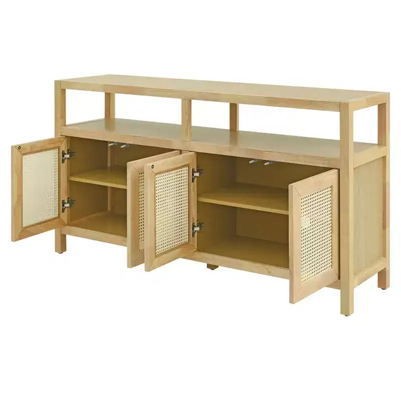 Credenza/mobile contenitore bohémien in rattan da 60" con struttura in legno massello, ante con apertura a pressione