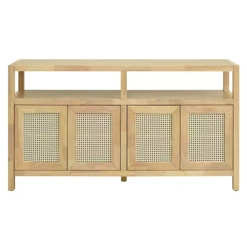 Credenza/mobile contenitore bohémien in rattan da 60" con struttura in legno massello, ante con apertura a pressione