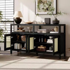 Credenza/mobile contenitore bohémien in rattan da 60" con struttura in legno massello, ante con apertura a pressione